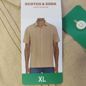 SCOTCH & SODA Linen Blend Bowling Shirt Sz X-Large Tan Beige Relaxed Fit Top NWT